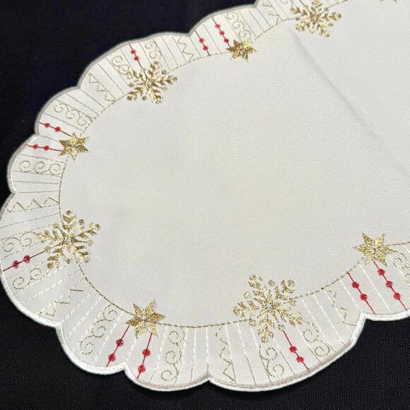 Embroidered Christmas Snowflake Table Runner 11x22 Germany Gold Thread Washable - Picture 1 of 6